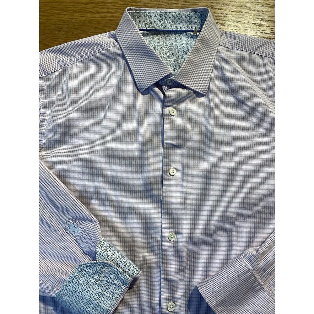 BUGATCHI Uomo Multicolor Gingham Oxford Mens L/S Shirt Size 17.5 36/37 Flip Cuff